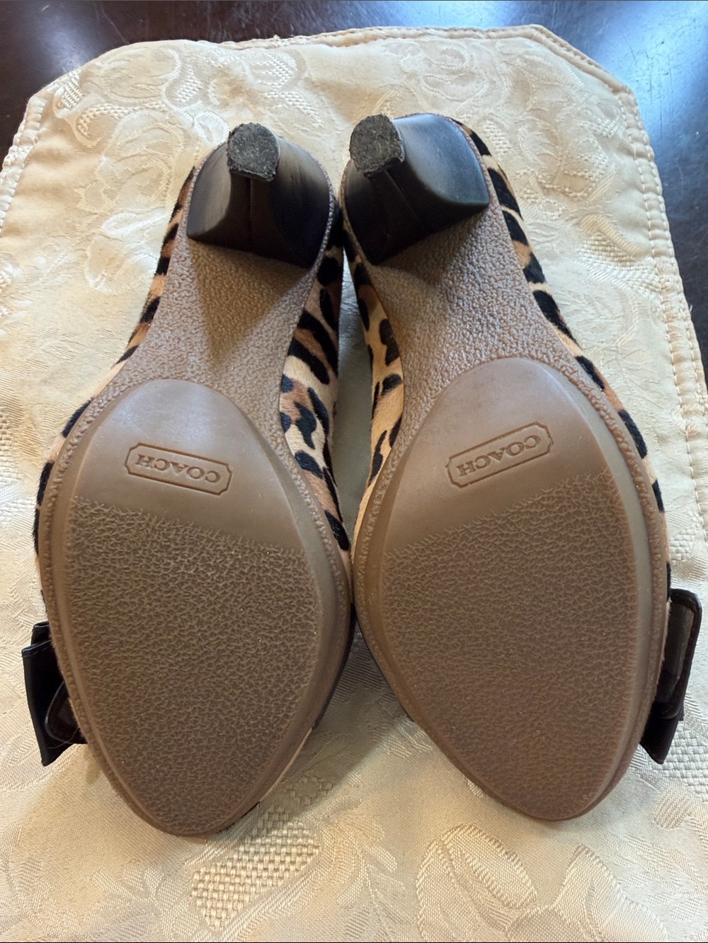 Coach Leopard-Print Bow Pumps in Tan and Black - Picture 6 of 9